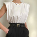 Casual Woman Blouse Sleeveless Tops T-Shirts Lady Round Collar Sleeveless Loose Tee With Shoulder Pad Tops