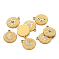 5Pcs Stainless Steel Round Wave Point Moon Star Coloured Zircon Charms Pendants DIY Jewelry Findings Materials