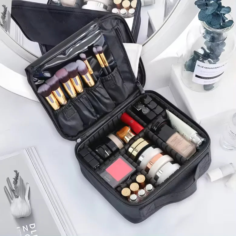 2024 Wholesale Professional Partition Portable Cosmetic Case Portable Makeup Travel Large Size Brush Storage Cosmetic Bag Pouch