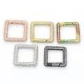 Wholesale Gold Plating Fully Clear Micro Pave CZ Square Shape Carabiner Clasp for Pearl Necklaces
