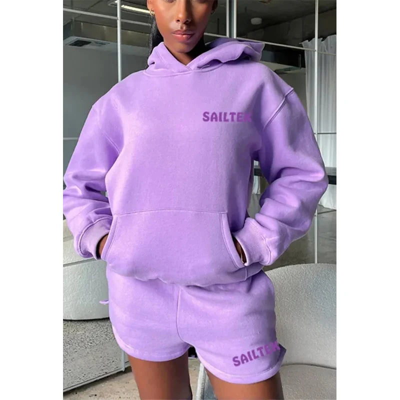 Women Clothing Custom Short Tracksuit Sets Sportswear 2 Piece Short Sweat Suits Set Ladies Two Piece Hoodie and Shorts Set