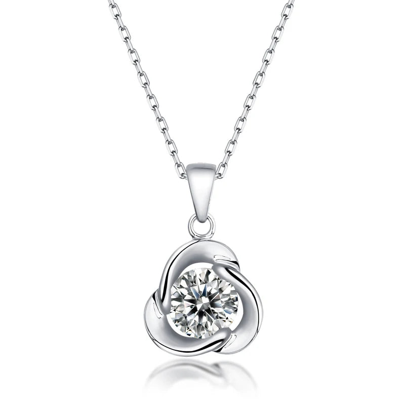 RINNTIN SMN04 Flower Design Pendants 925 Sterling Silver Moissanite Necklace for Women
