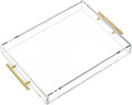 Clear Acrylic Decorative Tray 12x16 Inches Serving Tray Handles Spill Proof for Ottoman Coffee Table Storage Boxes Bins