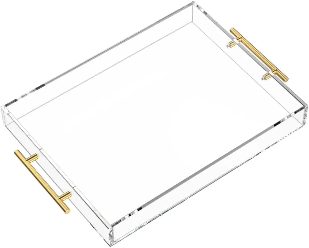 Clear Acrylic Decorative Tray 12x16 Inches Serving Tray Handles Spill Proof for Ottoman Coffee Table Storage Boxes Bins