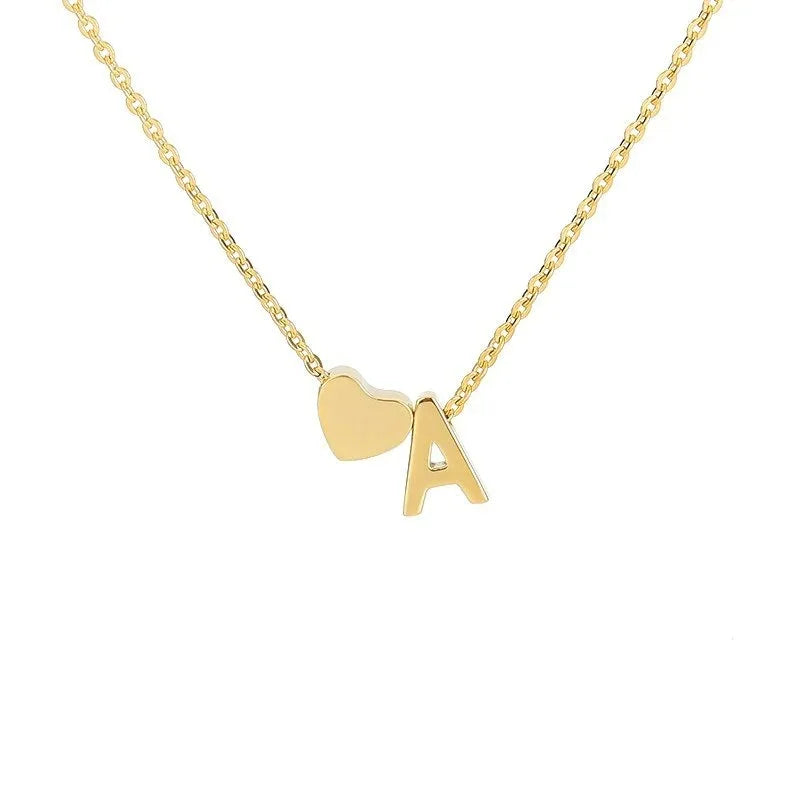 Fashion Gold Silver Color 26 Letter Name Choker Necklace Stainless Steel Tiny Heart Dainty Initial Necklace for Women