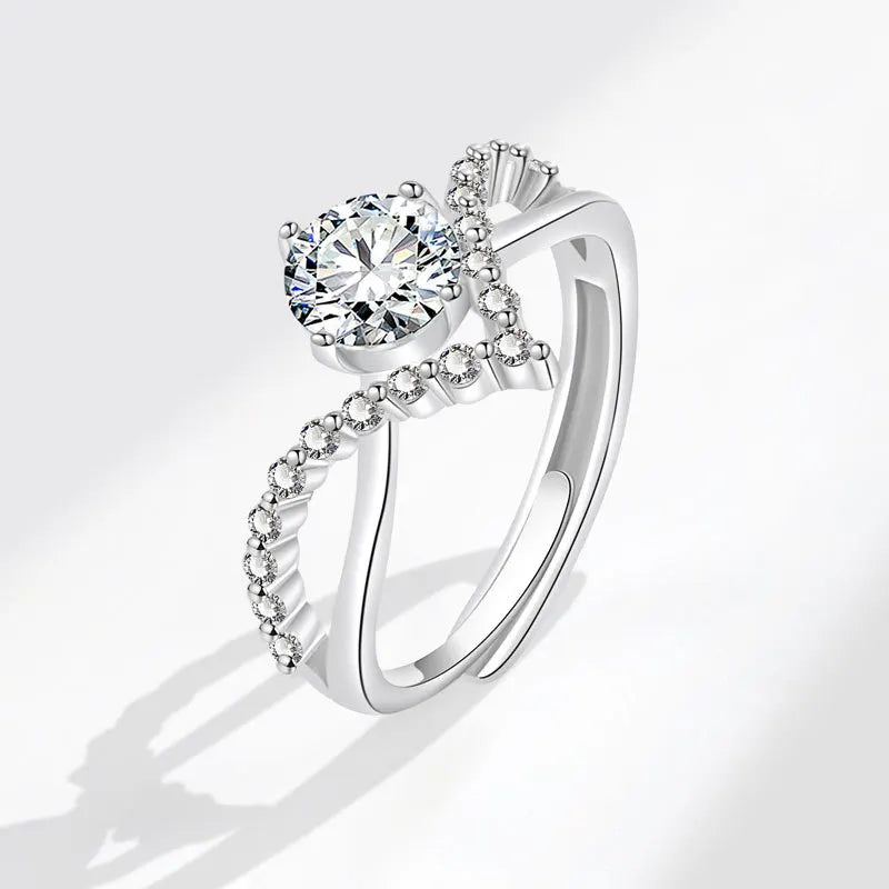 Luxury 925 Silver Plated Wedding Ring for Women V Design Crown Moissanite Diamond Zircon Ring Engagement Finger Ring