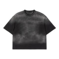 300 Gsm French Terry Cotton Grey Vintage Acid Washed Sun Faded Puff Screen Printing Oversized Cropped Boxy T-Shirt for Men