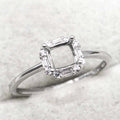 Sterling Silver 5*5mm Semi Mount Ring Square Shape Empty Frame Blank Claws Setting S925 Base Without Center Stone for Inlay DIY