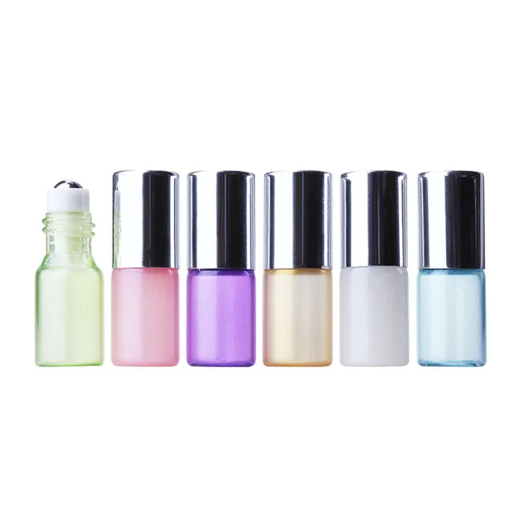 Silver Cover Perfume Oil Cosmetic Packaging 3ml Small Refill Pearl Glass Roller Roll on Essential Oil Bottle