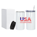 US Warehouse 16oz 4 in 1 Can Cooler Glossy Stainless Steel Tumbler Two Lids Sublimation Blanks Cup for Beer Drinks Office 25pcs