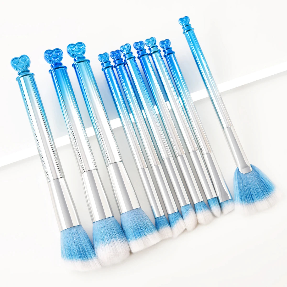 Wholesale 10 Pcs Gradient Blue Handle Synthetic Hair Custom Logo Professional Makeup Brush Set for Face Foundation Blush