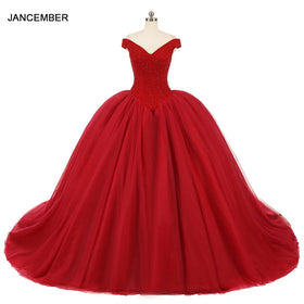 Elegant Red Simple Off Shoulder Quinceanera Dresses for Women Jancember RL265