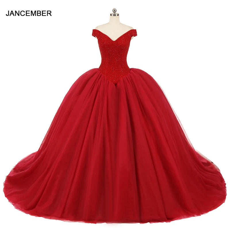 Elegant Red Simple Off Shoulder Quinceanera Dresses for Women Jancember RL265