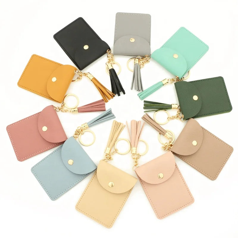 2023 Silicone Bead Bracelet Leather Card Holder Key Chain Purse  Beaded Wristlet Leather Keychain Wallet for Women