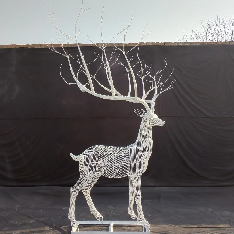Life Size Wire Frame Deer Sculpture Knitted Garden Yard 3D Metal Twisted Mesh Wire Sculpture Art Animal Wire  Sculpture