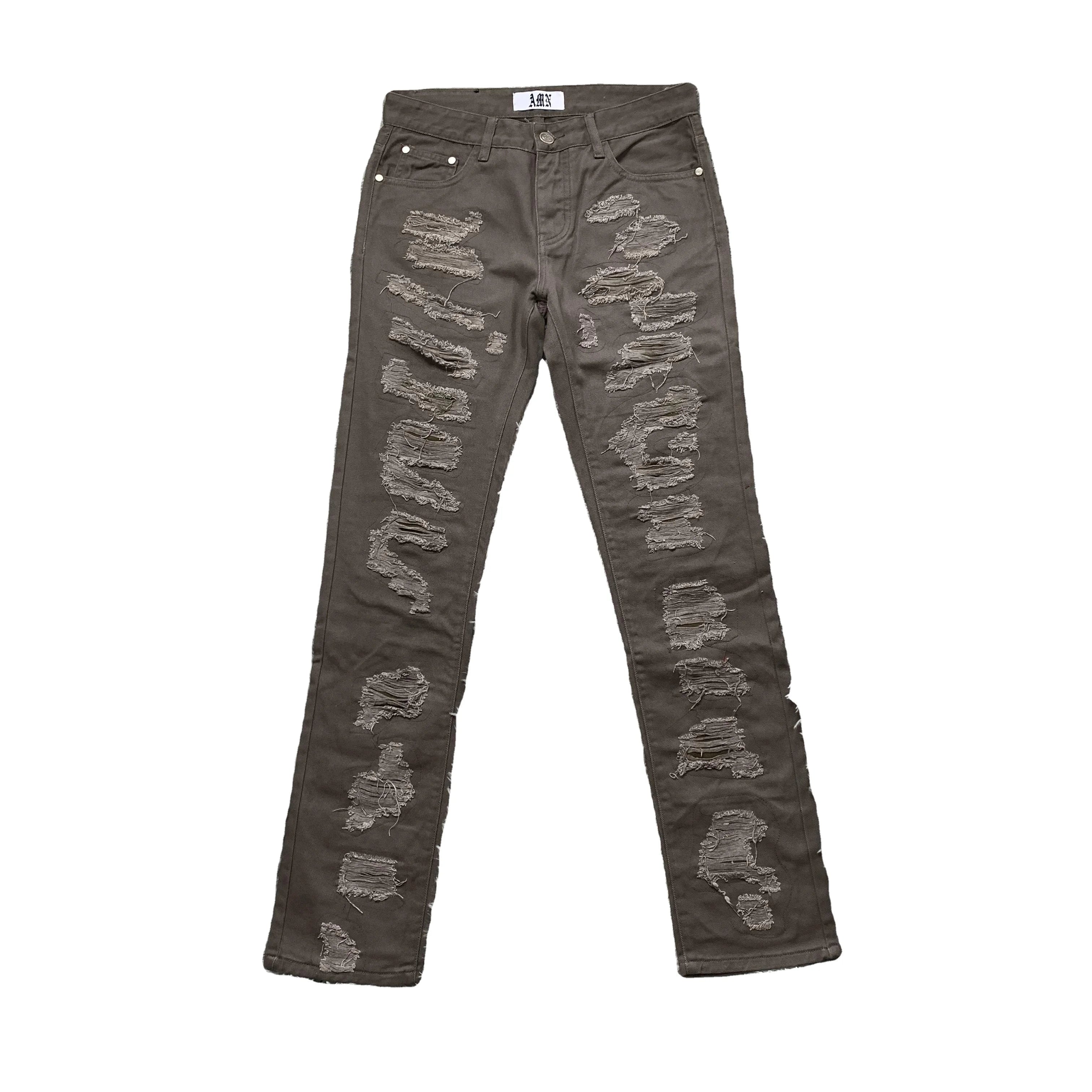 DENIMGUYS Custom Men's Ripped Jeans American High Street Wear Denim Men Straight Leg Skinny Distressed Jeans
