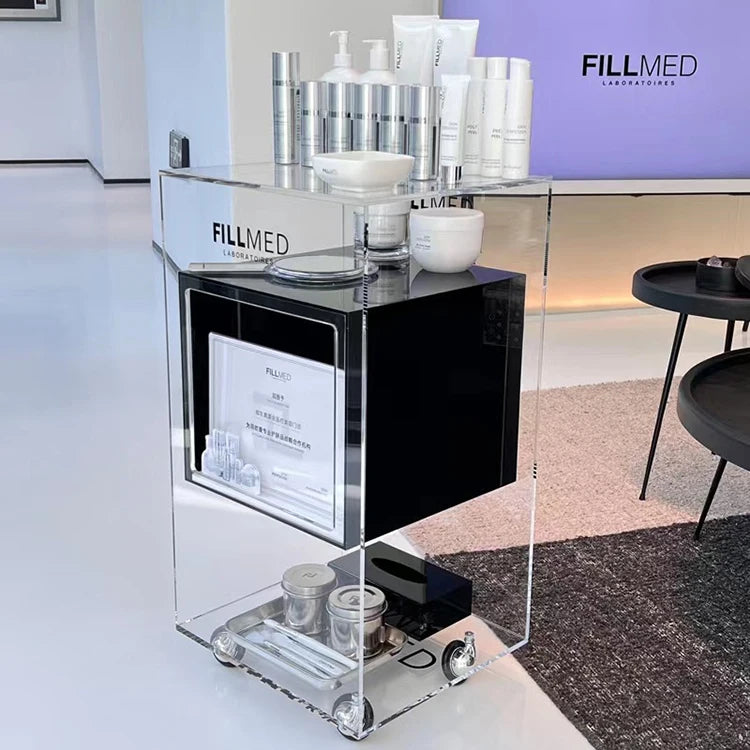 Modern Transparent Acrylic Trolley Rack New Beauty Instrument Side Table for Living & Dining Room for Hospital & Hotel Use