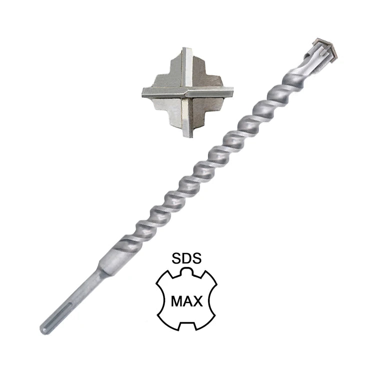 Carbide Cross Tip 4 Cutters U Flute SDS Max Broca Brocas TE-C Rotary Hammer Drill Bit for Concrete and Hard Stone Drilling