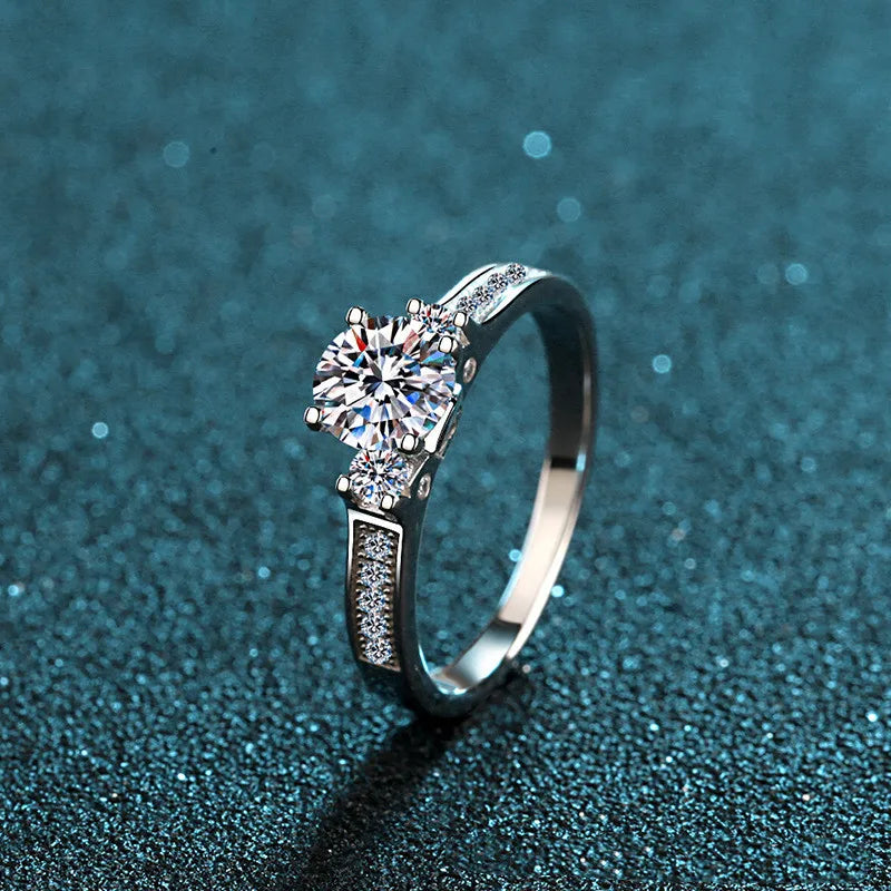 Silver 925 Original Diamond Test Past 0.8 Carat Brilliant Cut Sparkling Moissanite Engagement Ring Gemstone Party Jewelry Gift
