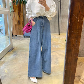 Wholesale 2026 Spring New Retro Versatile High Waist Slim Pressed Pleated Straight Leg Wide Leg Women's Jeans