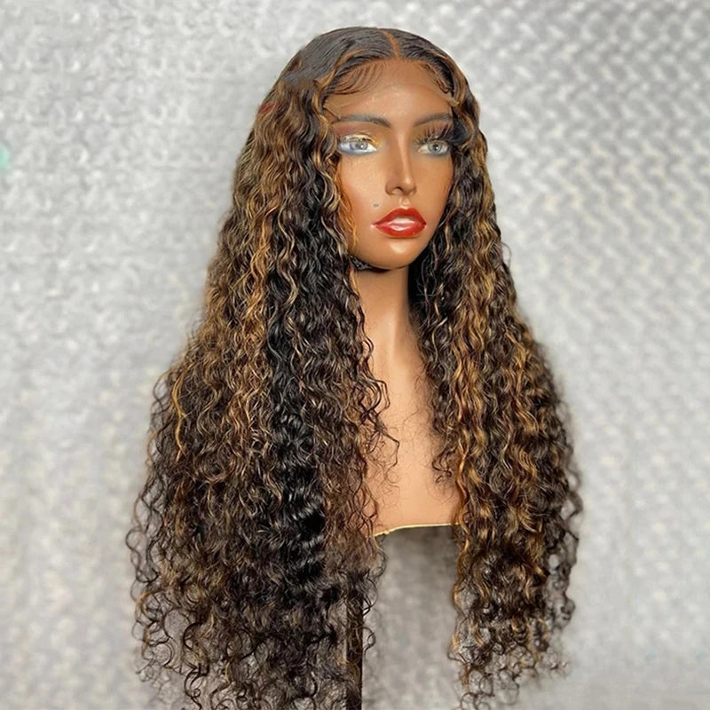 Glueless Virgin Human Highlights Color Deep Curly Wig Cuticle Aligned Human Hair Medium Brown Lace Front Wigs With Baby Hair