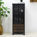 Home Farmhouse Living Room Kitchen Dining Room European Antique Eco-friendly Industrial Adjustable Metal Cabinet Glass Door