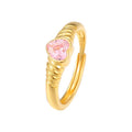 Trendy American European 925 Sterling Silver love Heart pink Zircon Adjustable Gold Plated Rings for Women