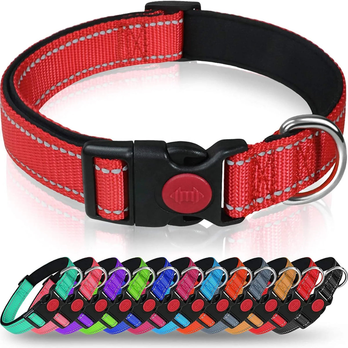 Custom Soft Padded Reflective Pet Collar Adjustable Nylon Pet Dog Collar for Medium Large Dogs