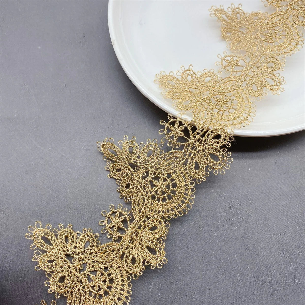 1 Yard Golden Ribbon Embroidery Applique Lace Trim Sewing Wedding Dress DIY Clothing Accessories