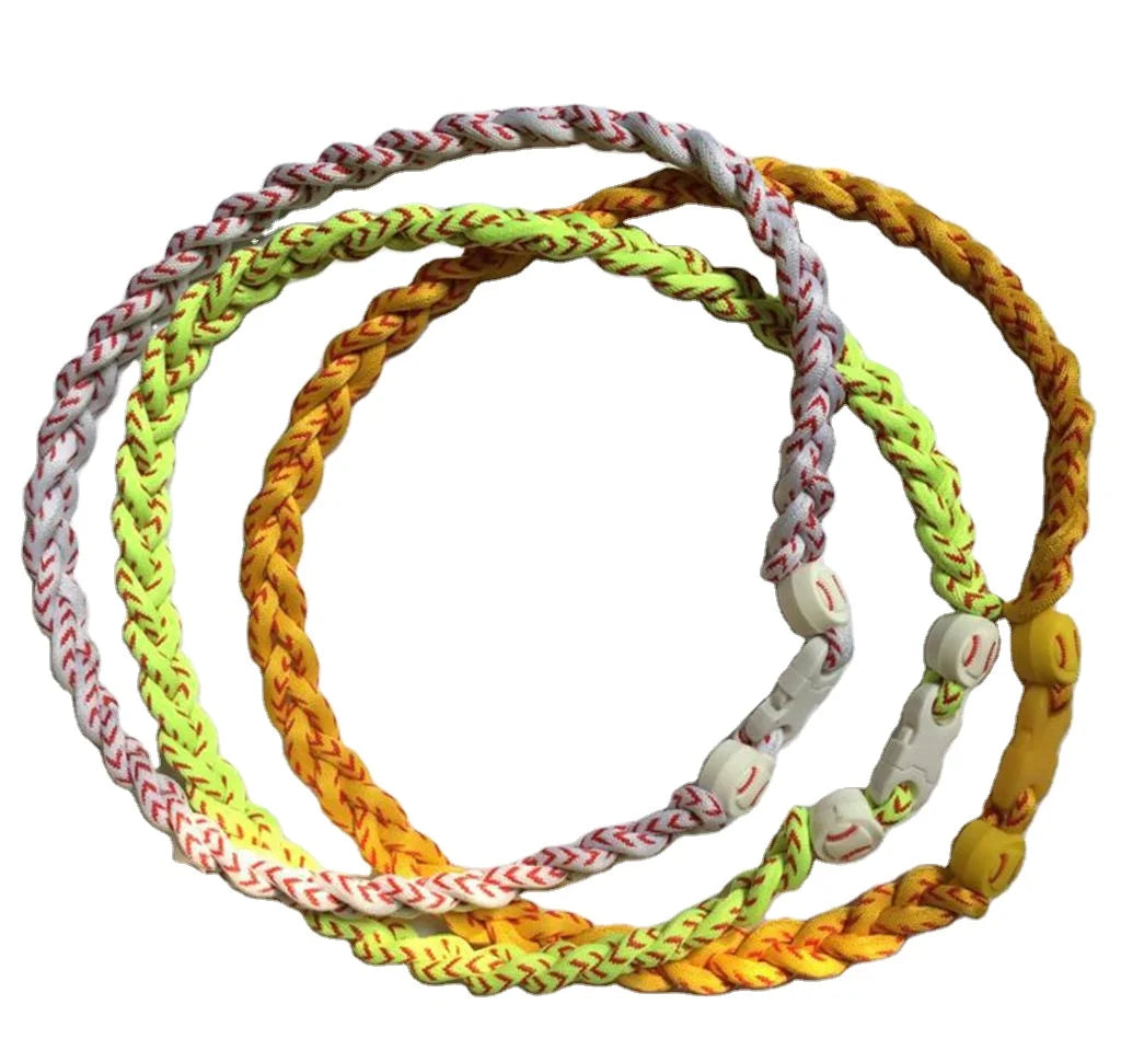 Wholesale Braided Black and White Green Baseball Necklace Titanium Rope Braided Sport 3 Rope Necklace
