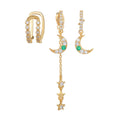 3pcs High-Quality New Green 18k Gold Zircon Light Luxury Earrings Set Star Moon Design Sense 925 Ornament Ear Studs for Women MegaBDM