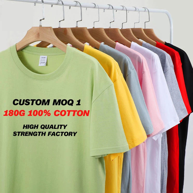 Custom 180G 100% Cotton T-Shirts Anti-Wrinkle Base Layer Fitness Unisex Tee Shirts Animal Print Logo Embroidered Blank Templates