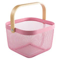 DSH Kitchen Bath Toy Organizer Metal Metal Wire Mesh Fruit Storage Basket with Wooden Handle