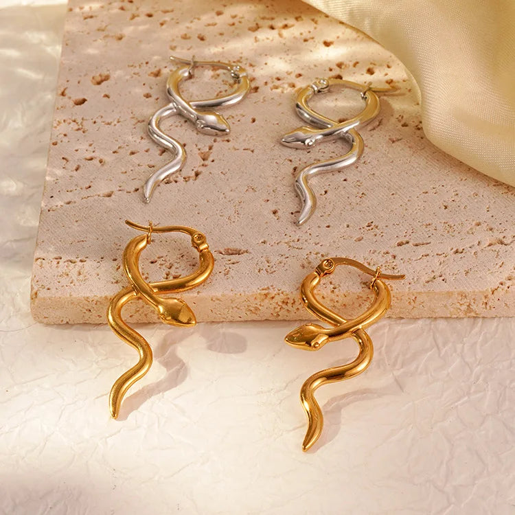 Merryshine Delicate Handmade Snake Charms Hoop Dangle Huggie Earrings with Zircon for Wedding Party or Gift