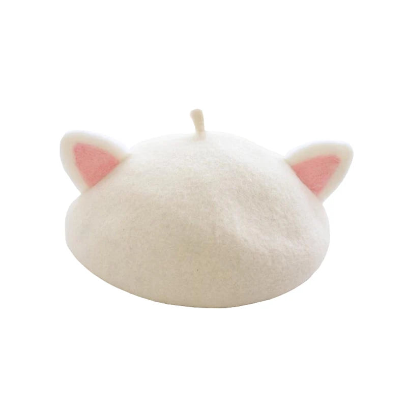 Wholesale Women's Wool Cute Rabbit Cat Bear Fox Ears Warm Painter Hat Handmade Lovely Beret Hat for Girls