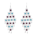 Ethnic Gypsy Rhinestone Flower Earrings Vintage Silver Women Drop Earrings