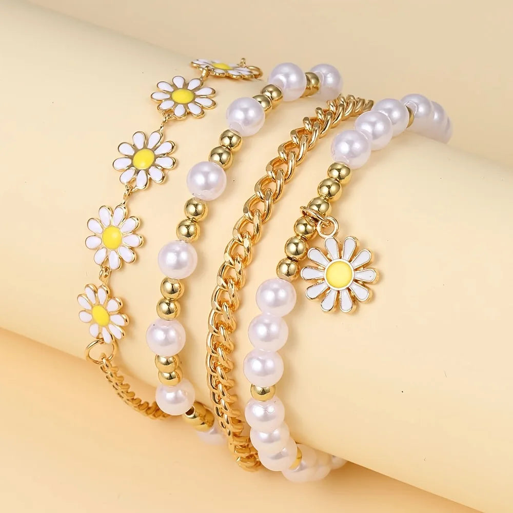 Flower Pearl Bracelet Set Bohemian  Bracelet for Women N2104111