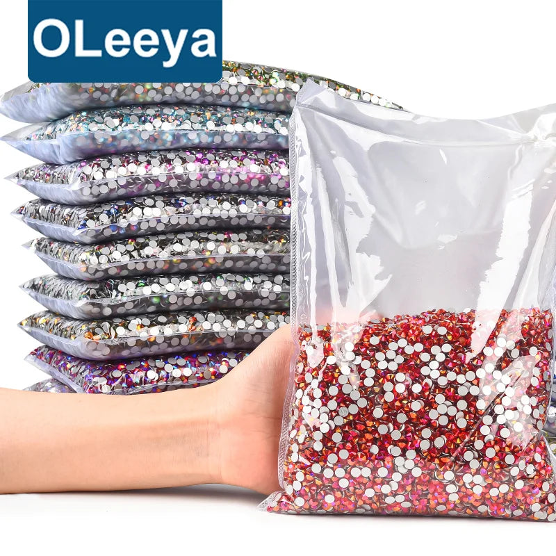 Oleeya Customized Bulk Packing Flat Back Glass Non Hot Fix Rhinestones 14400pcs for Tumbler Decorations
