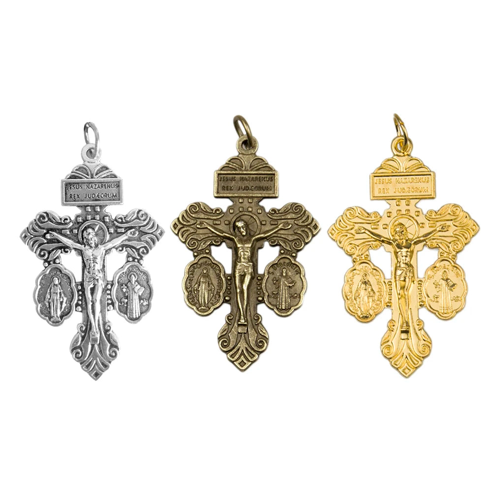 Pardon Indulgence Crucifix Cross with Miraculous Medal and Saint Benedict Medal Forgive Them Behold This Heart Pendant Wholesale