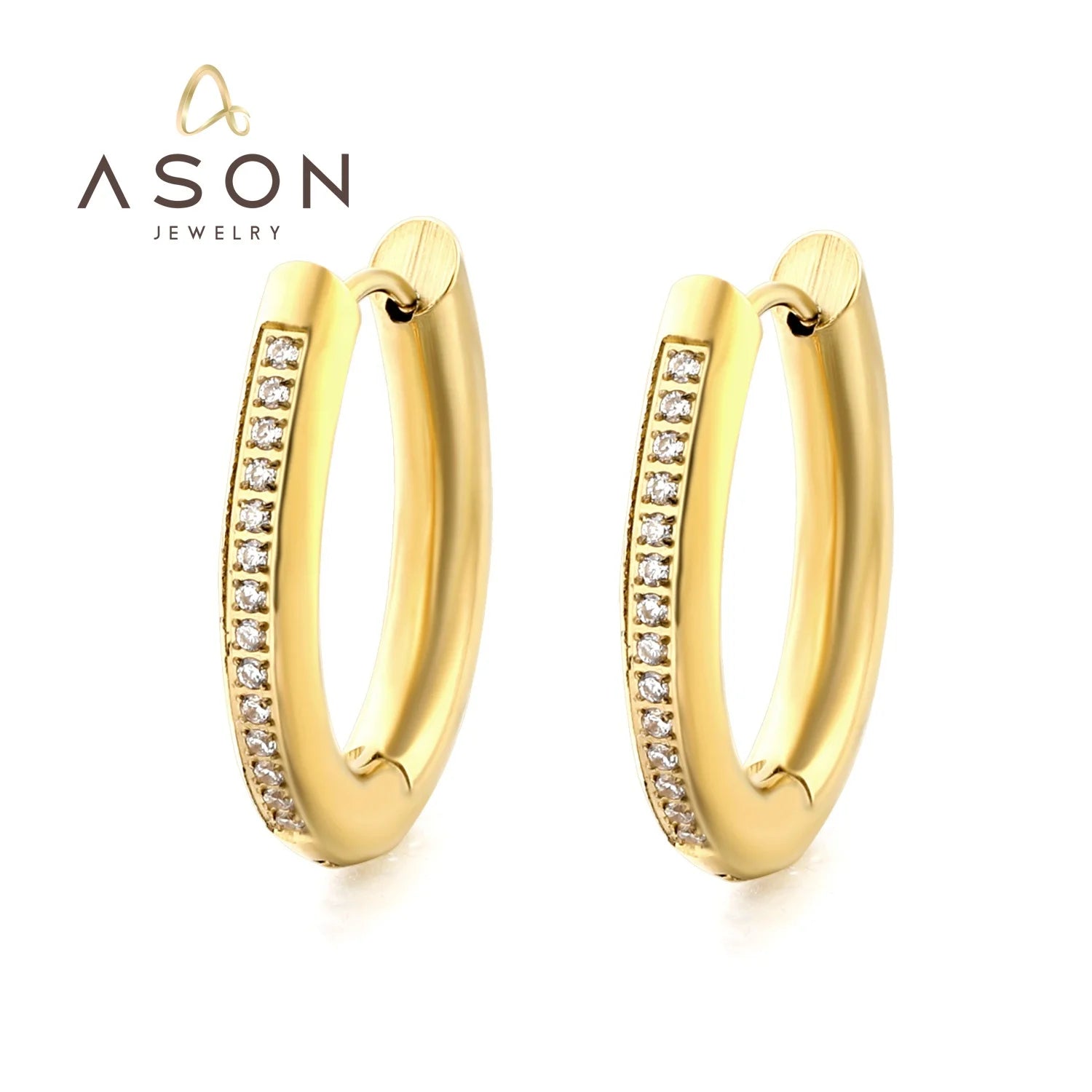Ason New Fashion Jewelry 18K Gold Plated Huggie Hoop Earring Dainty Jewelry Stainless Steel Cubic Zircon Hoop Earring for Women