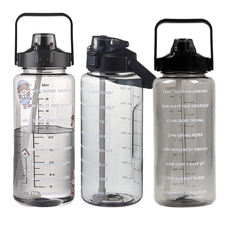 Large Half Gallon/64oz Motivational Water Bottle With Handle & Removable Straw Bpa Free Leakproof Water Jug With Time Marker