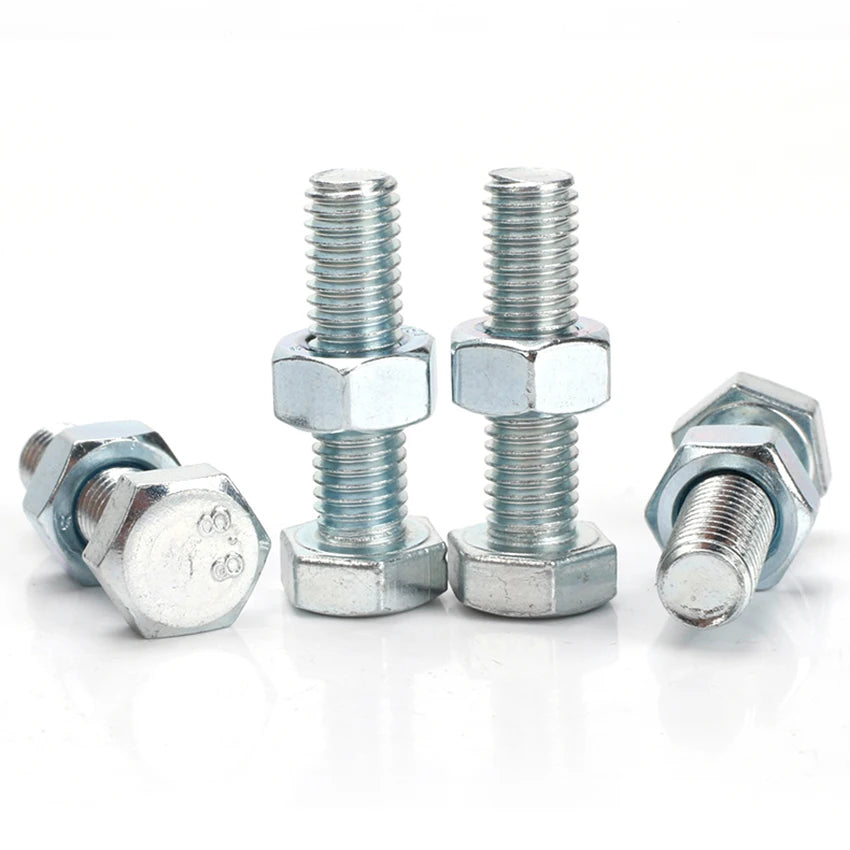 China Manufacturer DIN933 Hex Bolt & Nut Steel Blue Hot Dipped Galvanized Carbon Screw Hexagon Head Plain Finish Size 12mm-40mm