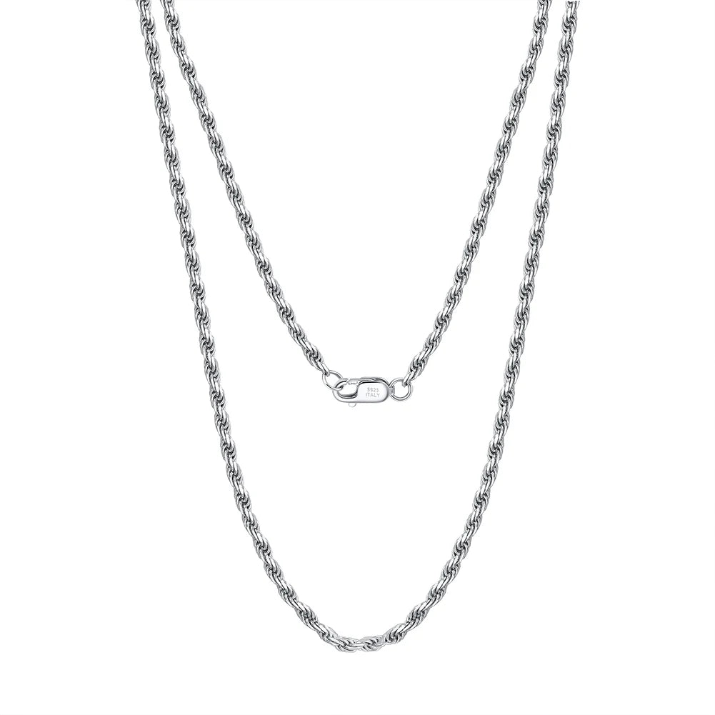 RINNTIN SC29-2.3 Fine Jewelry Pure  925 Sterling Silver 2.3mm Diamond-Cut Rope Chain Necklace for Men