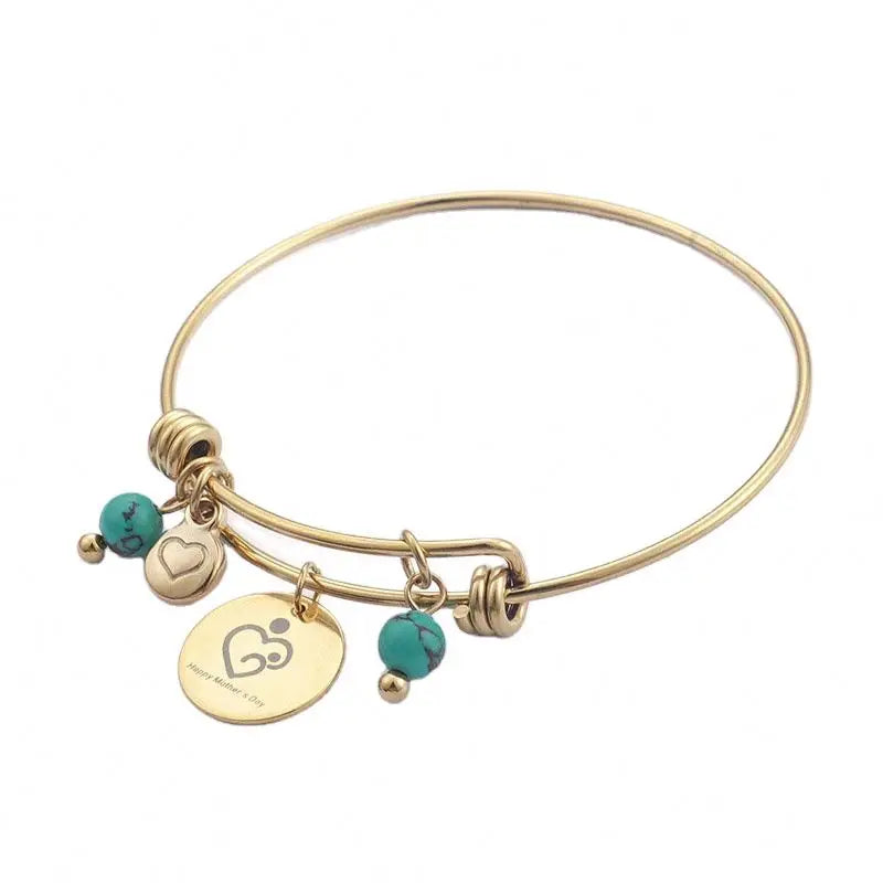 SY Women Inspiration Jewelry Silver Gold Plated Heart Stainless Steel Charm Bracelet Expandable Adjustable Wire Bangle Bracelet