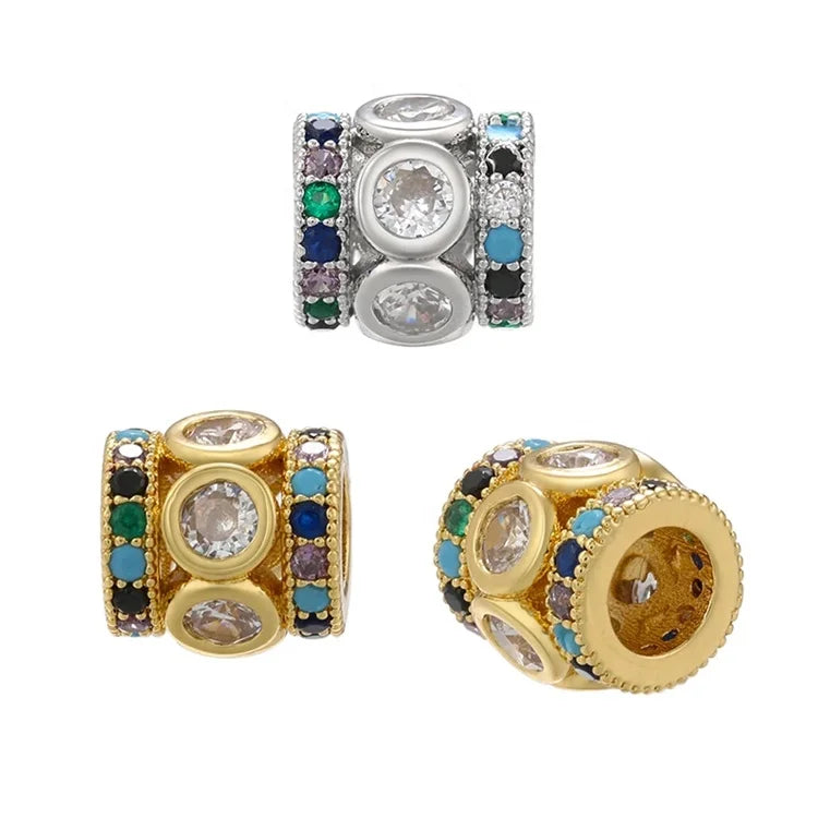 9*9mm Gold Silver Color Mix Stones CZ Tube Beads Fashionable JinYuan Brand for Women DIY Handmade Bracelet Accessories