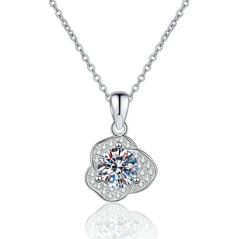S925 Sterling Silver Classic Luxury Flower Necklace Moissanite Link Chain Engagement Wedding Anniversary Gift
