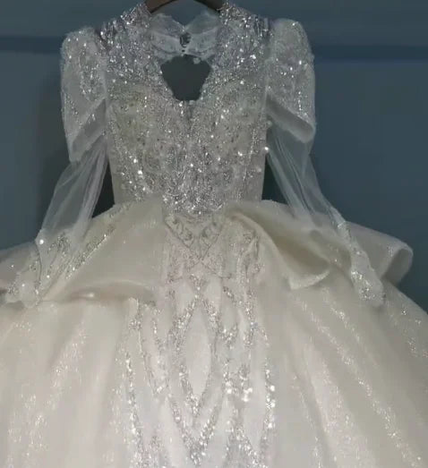 S1083H 2026 New Design V Neck Beads Diamond Luxurious Heavy Industry Elegant Noble Wedding Dress