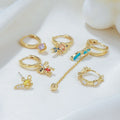 Cartoon Fashion Fairy Princess Zircon Earrings Set 18K Gold Plated Brass Earrings Sweet Asymmetrical Fringe Earrings for Women