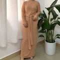 Middle East Dubai Robe Plus Size Stripe Knitted Muslim Dress Abaya Muslim Dress Clothing Plain Color Ethnic Dress