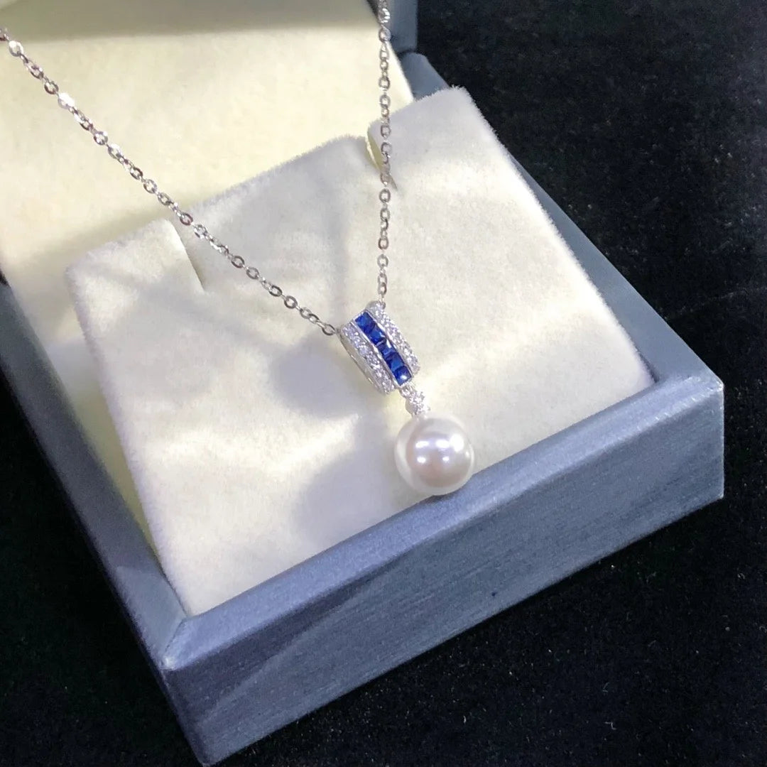 P1498 8-9mm DIY Natural  Freshwater Pearl Charm Pendant Necklace Accessory 925 Sterling Silver Jewelry for Women Without Chain